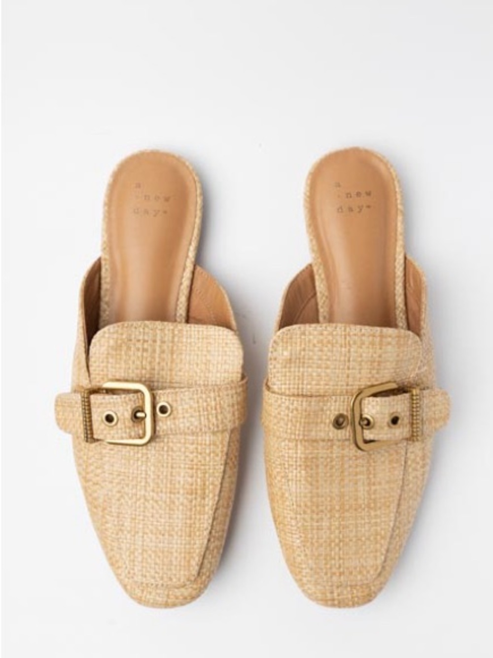 a new day Natural Raffia Buckle Mule Slides